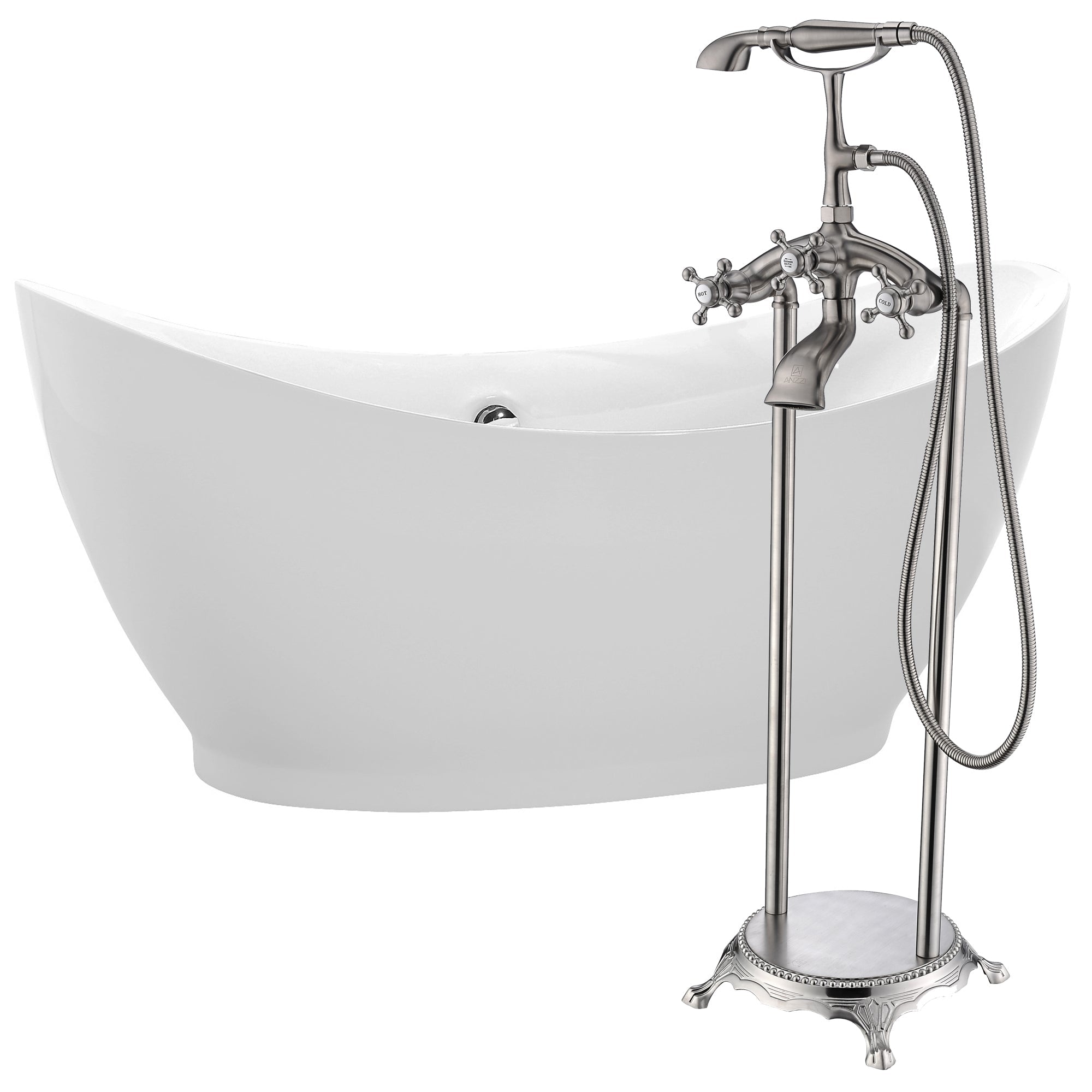 Anzzi Reginald 68 in. Acrylic Soaking Bathtub in White with Kros Faucet FTAZ091 - FTAZ091-0025C