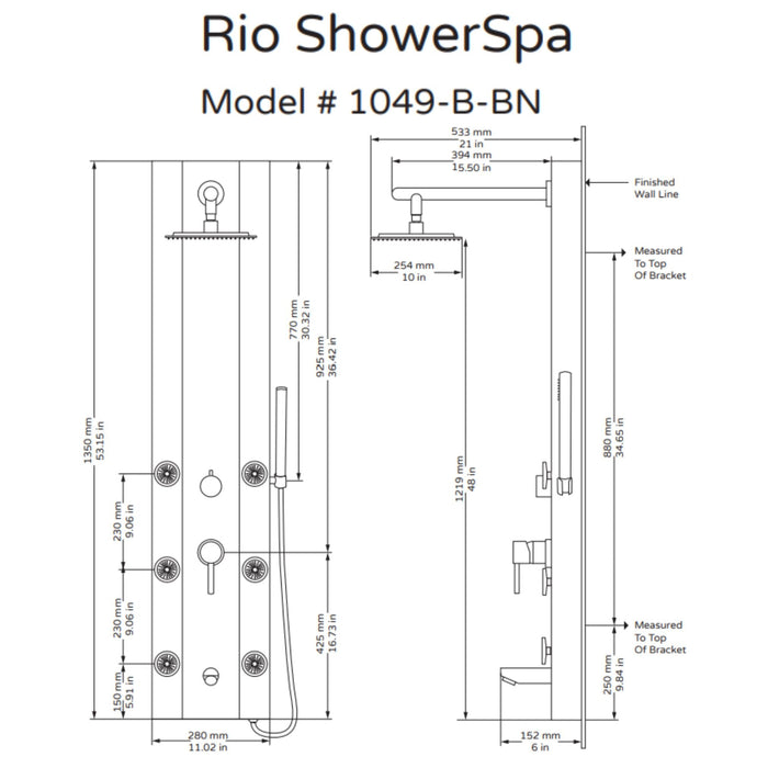 Pulse Showerspas Black Glass Shower Panel - Rio Showerspa -1049B-BN