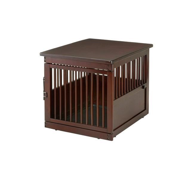 Medium Wooden End Table Dog Crate, Dark Brown, Richell Dog Crate Kennel - 94916