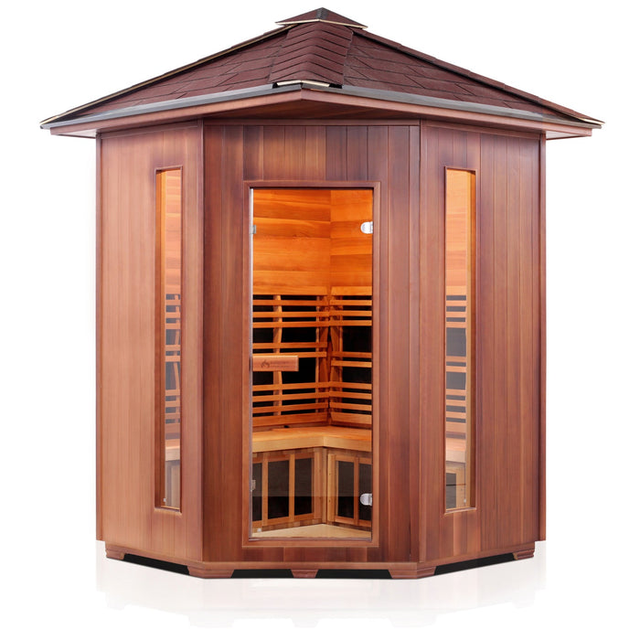 Enlighten Sauna InfraNature Rustic - Spacious 4-Person Corner Outdoor Sauna - 17379