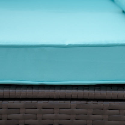 Outsunny 7-Piece All-Weather PE Rattan Sectional Sofa with Glass Coffee Table & Cushions, Turquoise - 860-020CF