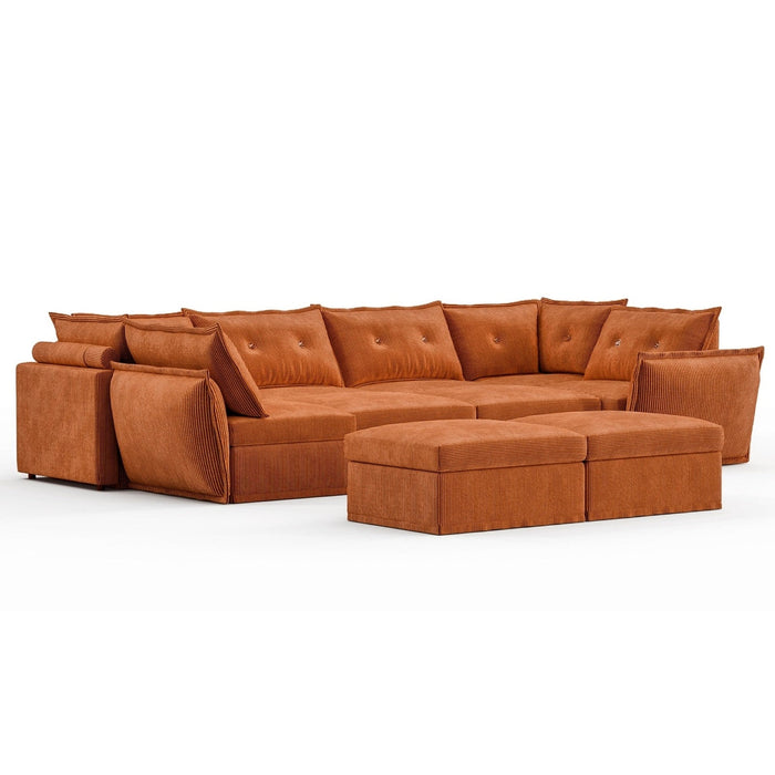 RUBIK X 5 Seats With Corner & 4 Ottomans US-LH-SPF-Sofa-S866