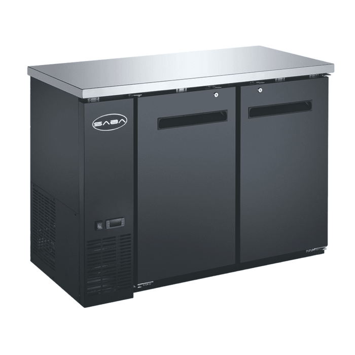 SABA SBB-24-48B - 24" Depth 48" Two Door Commercial Back Bar Cooler Black - SBB-24-48B