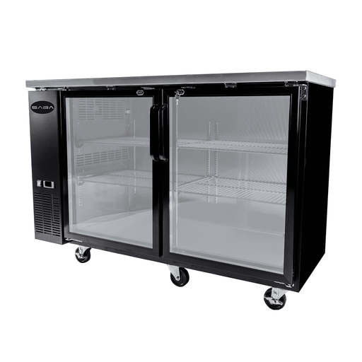 SABA SBB-24-48G - 24' Depth 48" Two Glass Door Commercial Back Bar Cooler Black - SBB-24-48G