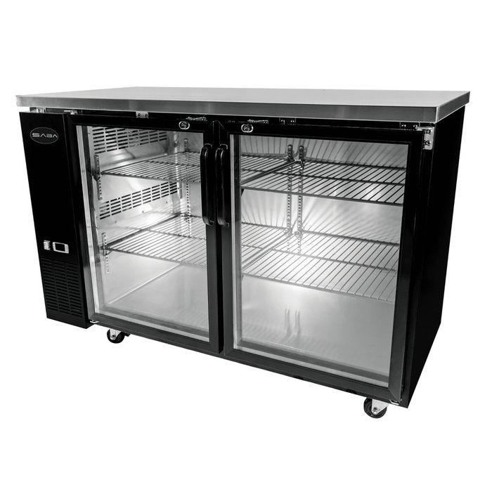 SABA SBB-24-60G - 24" Depth 60" Two Glass Door Commercial Back Bar Cooler Black - SBB-24-60G