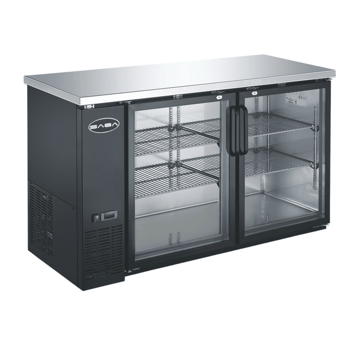 SABA SBB-24-60G - 24" Depth 60" Two Glass Door Commercial Back Bar Cooler Black - SBB-24-60G