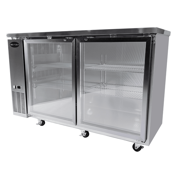 SABA SBB-24-60GSS - 24" Depth 60' Two Glass Door Commercial Back Bar Cooler Stainless Steel - SBB-24-60GSS