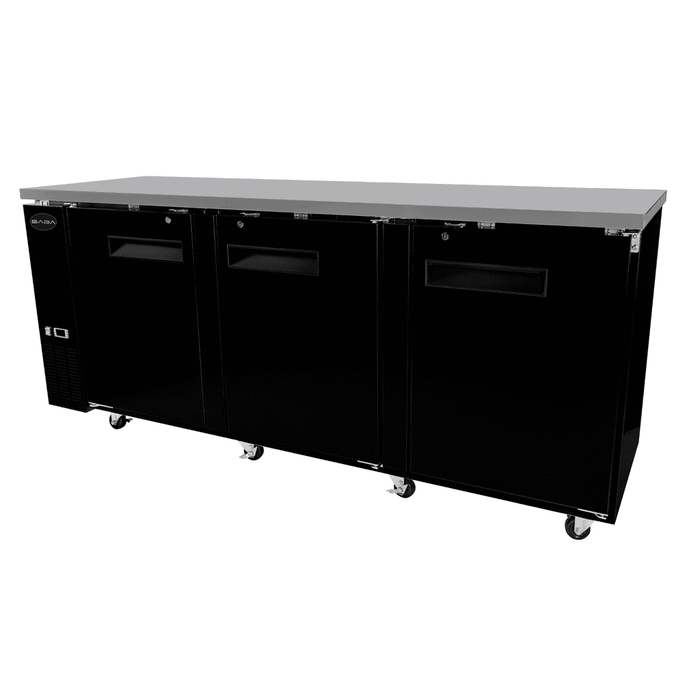 SABA SBB-24-72B - 24" Depth 72" Three Door Commercial Back Bar Cooler Black - SBB-24-72B