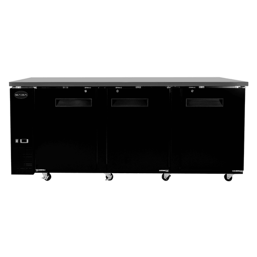 SABA SBB-24-72B - 24" Depth 72" Three Door Commercial Back Bar Cooler Black - SBB-24-72B