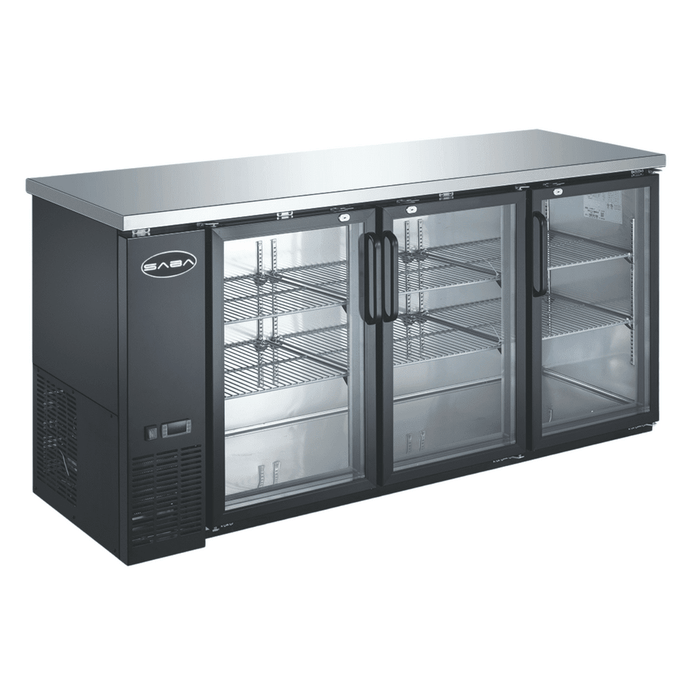 SABA SBB-24-72G - 24" Depth 72" Three Glass Door Commercial Back Bar Cooler Black - SBB-24-72G