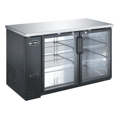 SABA SBB-27-58G - 27" Depth 58' Two Glass Door Commercial Back Bar Cooler Black - SBB-27-58G