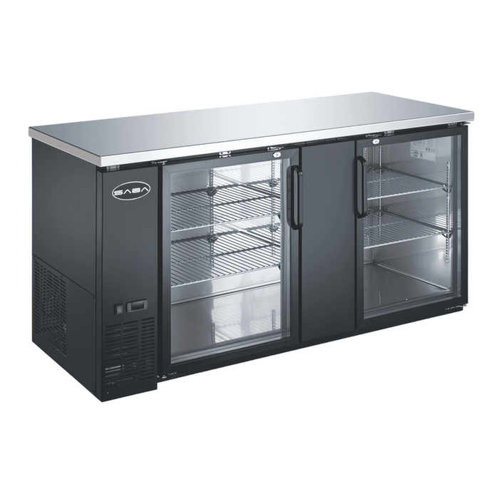 SABA SBB-27-69G - 27" Depth 69" Two Glass Door Commercial Back Bar Cooler Black - SBB-27-69G