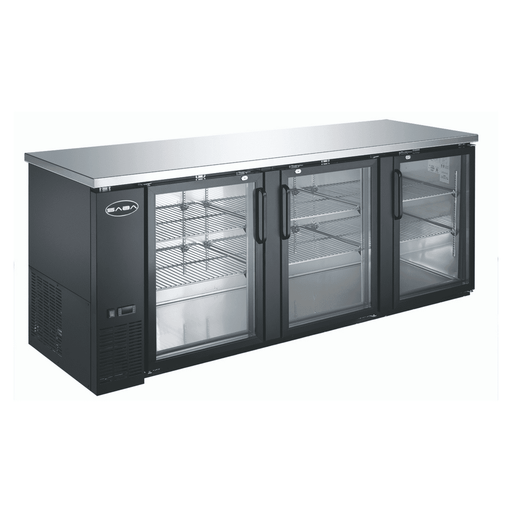 SABA SBB-27-90G - 27" Depth 90" Three Glass Door Commercial Back Bar Cooler Black - SBB-27-90G