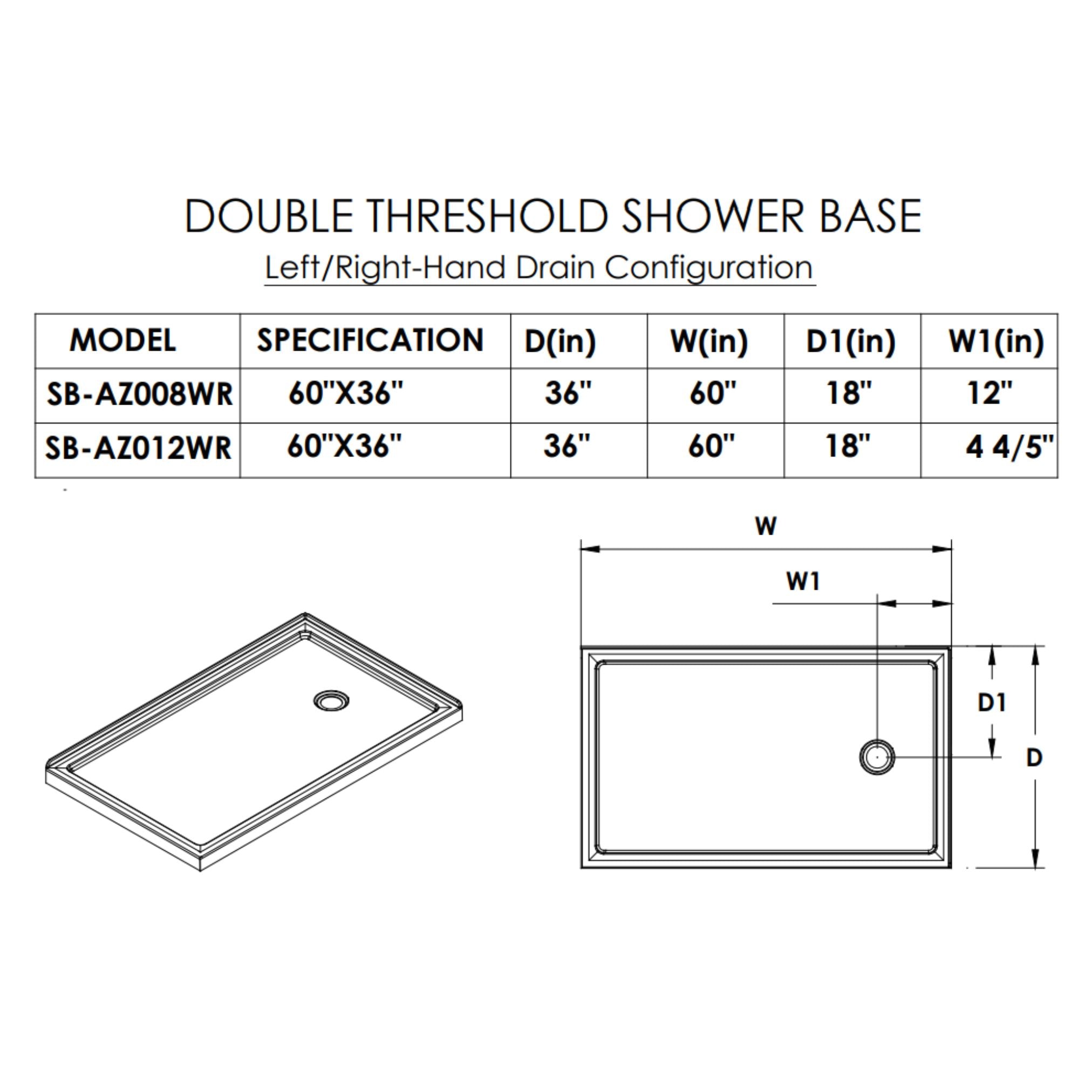 Anzzi Field Series 60 in. x 36 in. Shower Base in White SB-AZ012WR - SB-AZ012WR