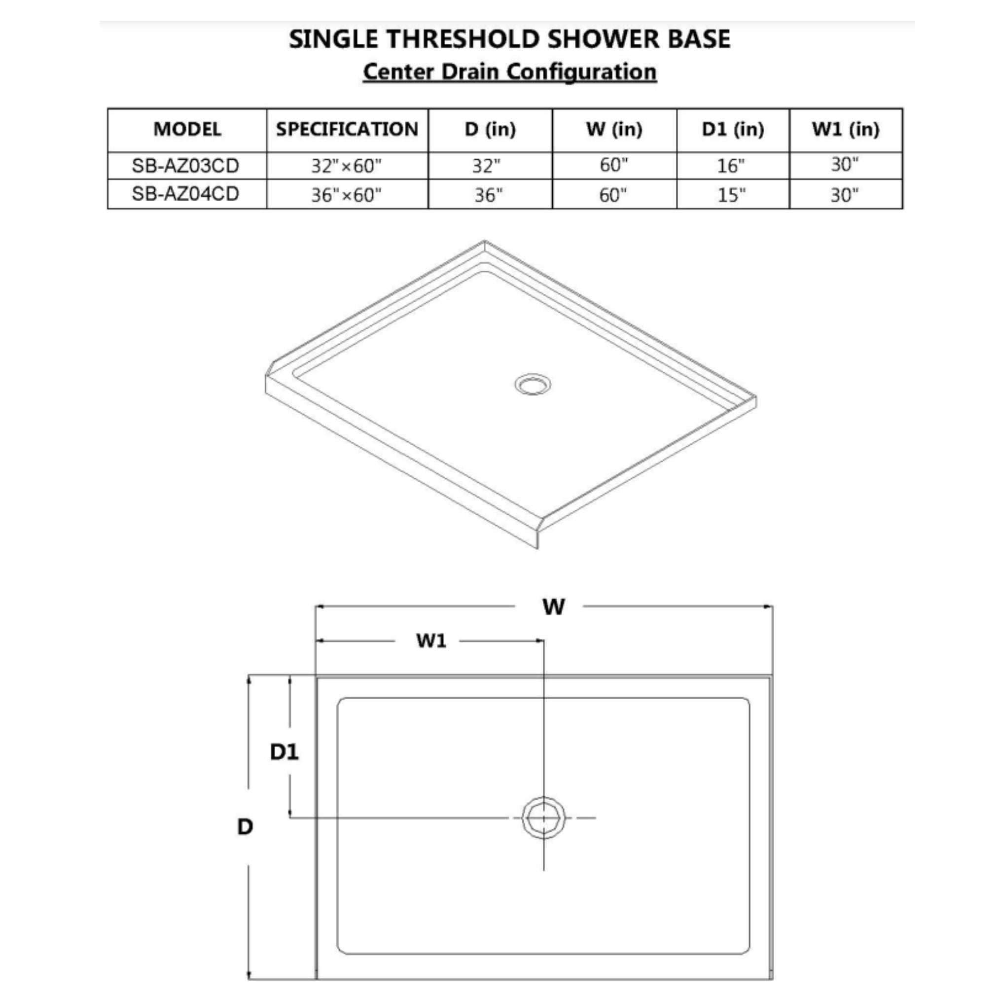 Anzzi Tier 32 x 60  in. Single Threshold Shower Base in White SB-AZ03CD - SB-AZ03CD