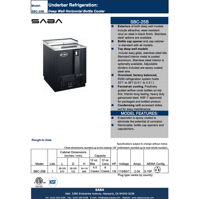 SABA SBC-25B - 26" Commercial Bottle Cooler - SBC-25B