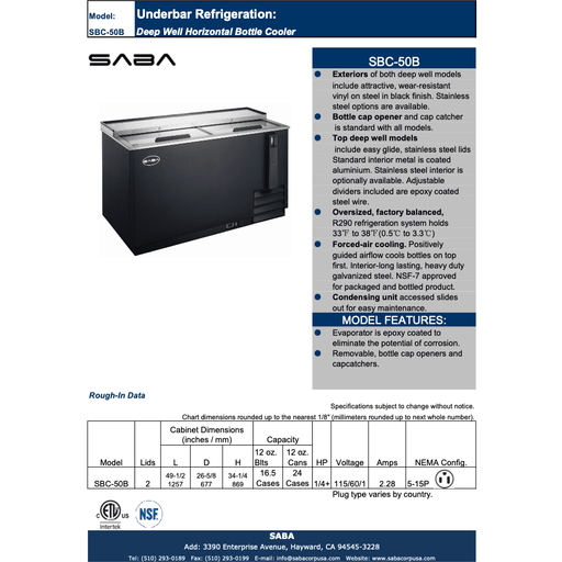 SABA SBC-50B - 49" Commercial Bottle Cooler - SBC-50B