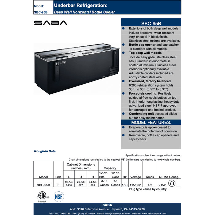 SABA SBC-95B - 95" Commercial Bottle Cooler - SBC-95B