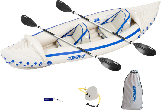 Sea Eagle 330 Inflatable Portable Sport Kayak Canoe 2 Person Pro Package With Paddles White Blue New - SE330K_P