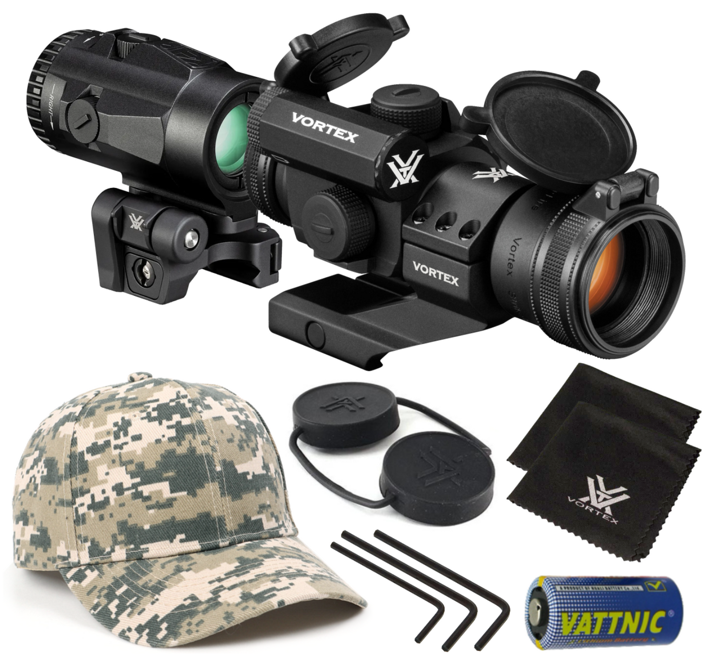 Vortex Optics Strikefire II Red/Green Dot Scope with Vortex Optics Magnifier and Free Hat Bundle - SF-RG-501_V3XM_Hat-CD