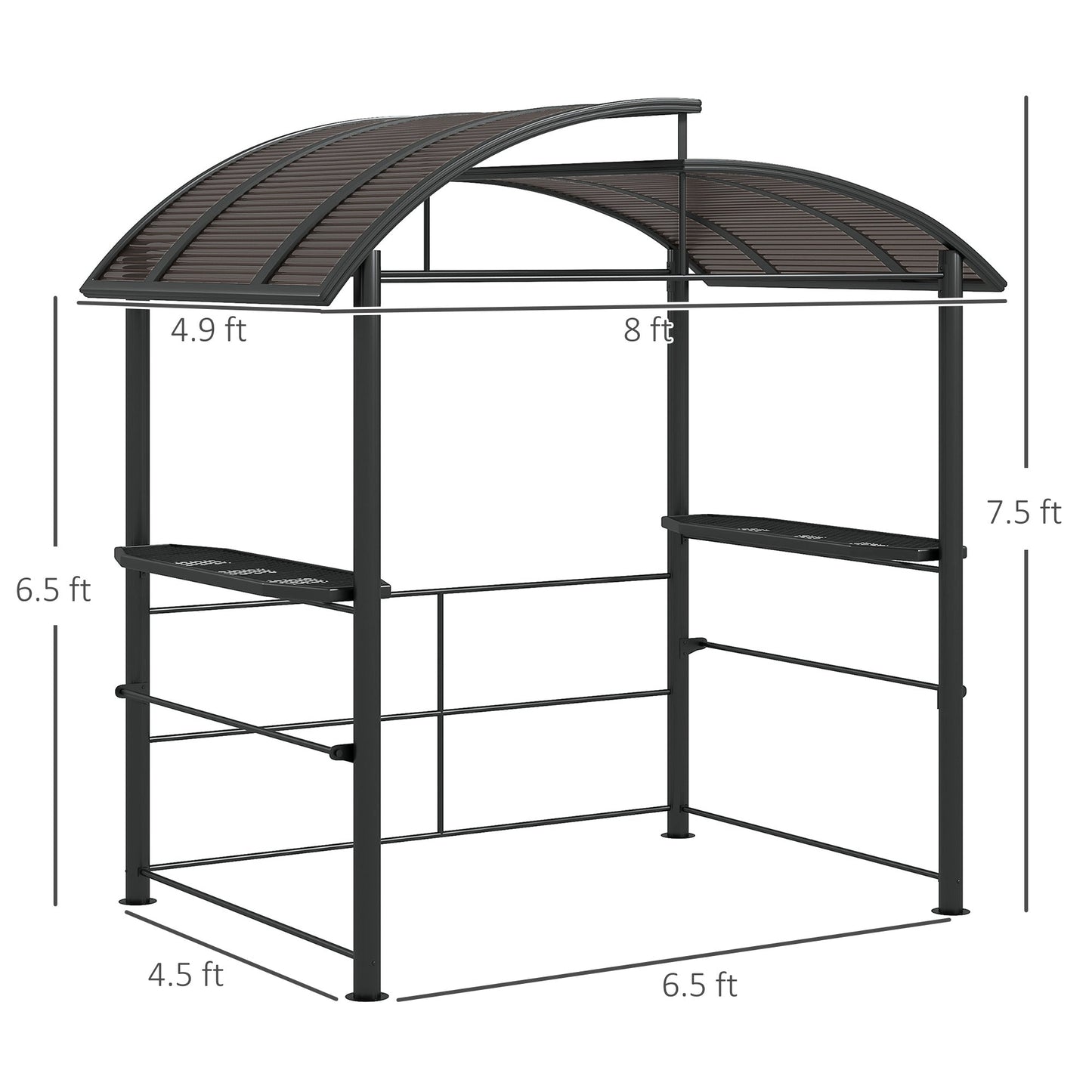Outsunny 8' x 5' Grill Gazebo Shelter with Vented PC Roof, Side Shelves - 84C-237V01CG