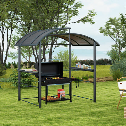 Outsunny 8' x 5' Grill Gazebo Shelter with Vented PC Roof, Side Shelves - 84C-237V01CG