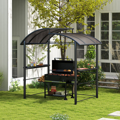Outsunny 8' x 5' Grill Gazebo Shelter with Vented PC Roof, Side Shelves - 84C-237V01CG