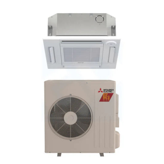 Mitsubishi SLZ-AF18NL & SUZ-AA18NLHZ 18,000 BTU 17.5 SEER2 Four-Way Ceiling Cassette Hyper Heating Heat Pump System (w/ Standard Grille) - R454B - SLZAF18NL