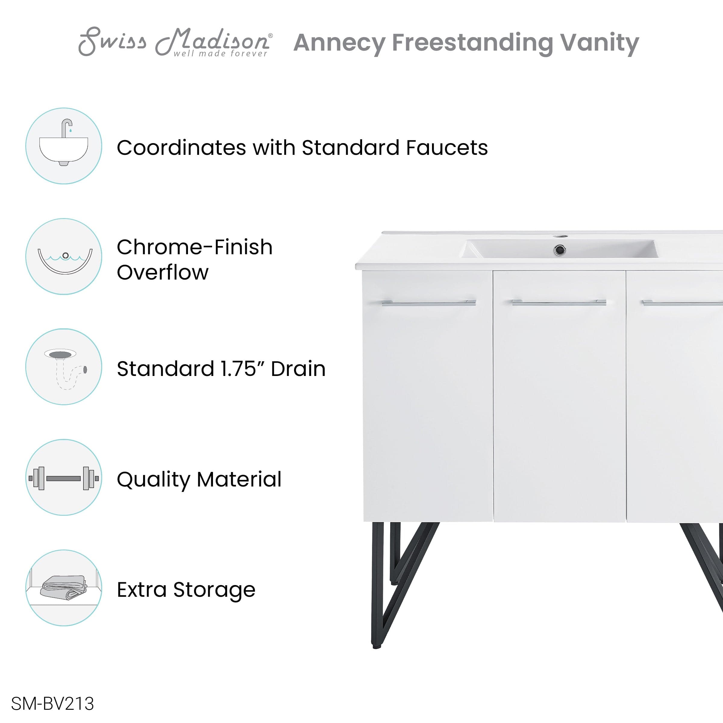 Swiss Madison Annecy 36" Bathroom Vanity in White - SM-BV213 - Backyard Provider