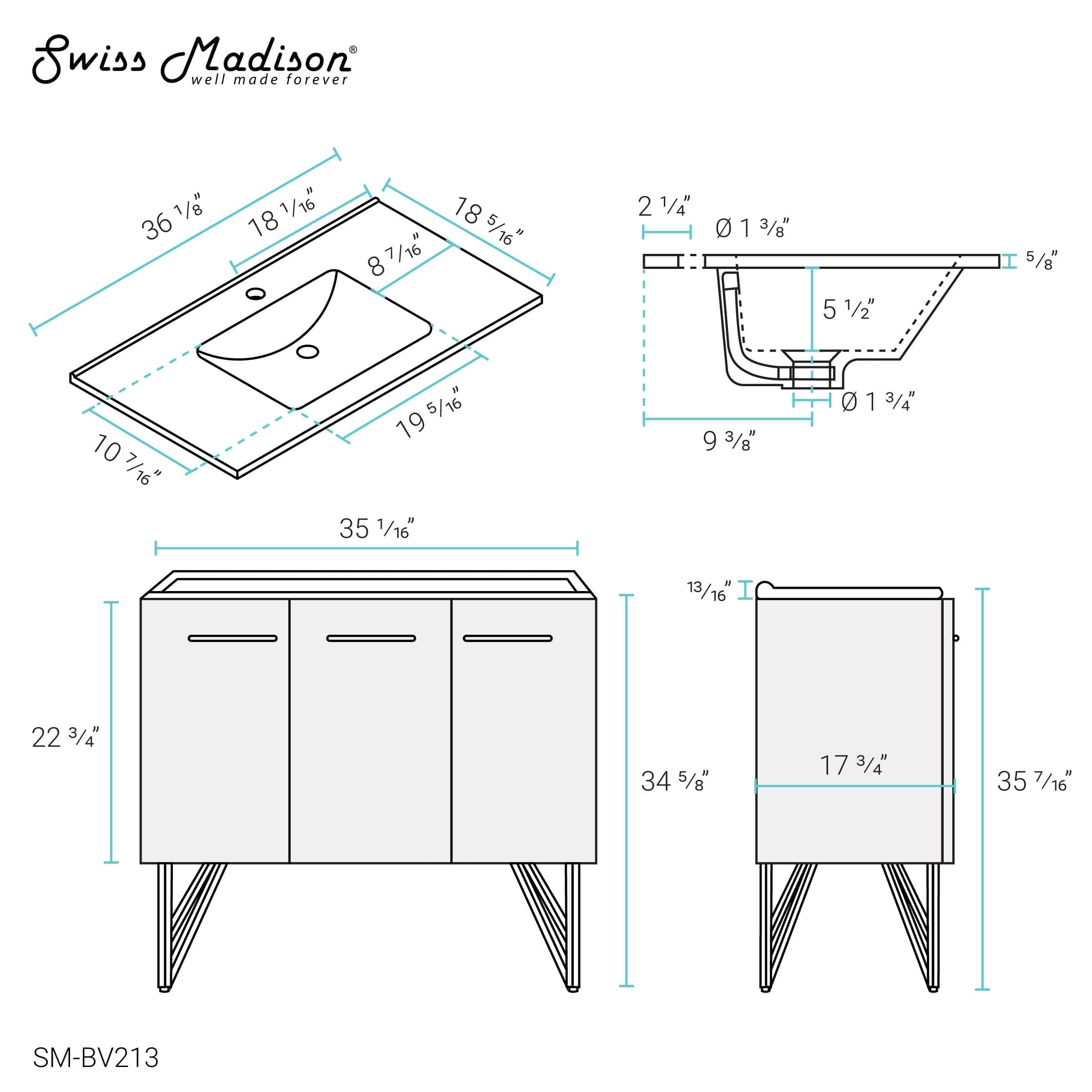 Swiss Madison Annecy 36" Bathroom Vanity in White - SM-BV213 - Backyard Provider