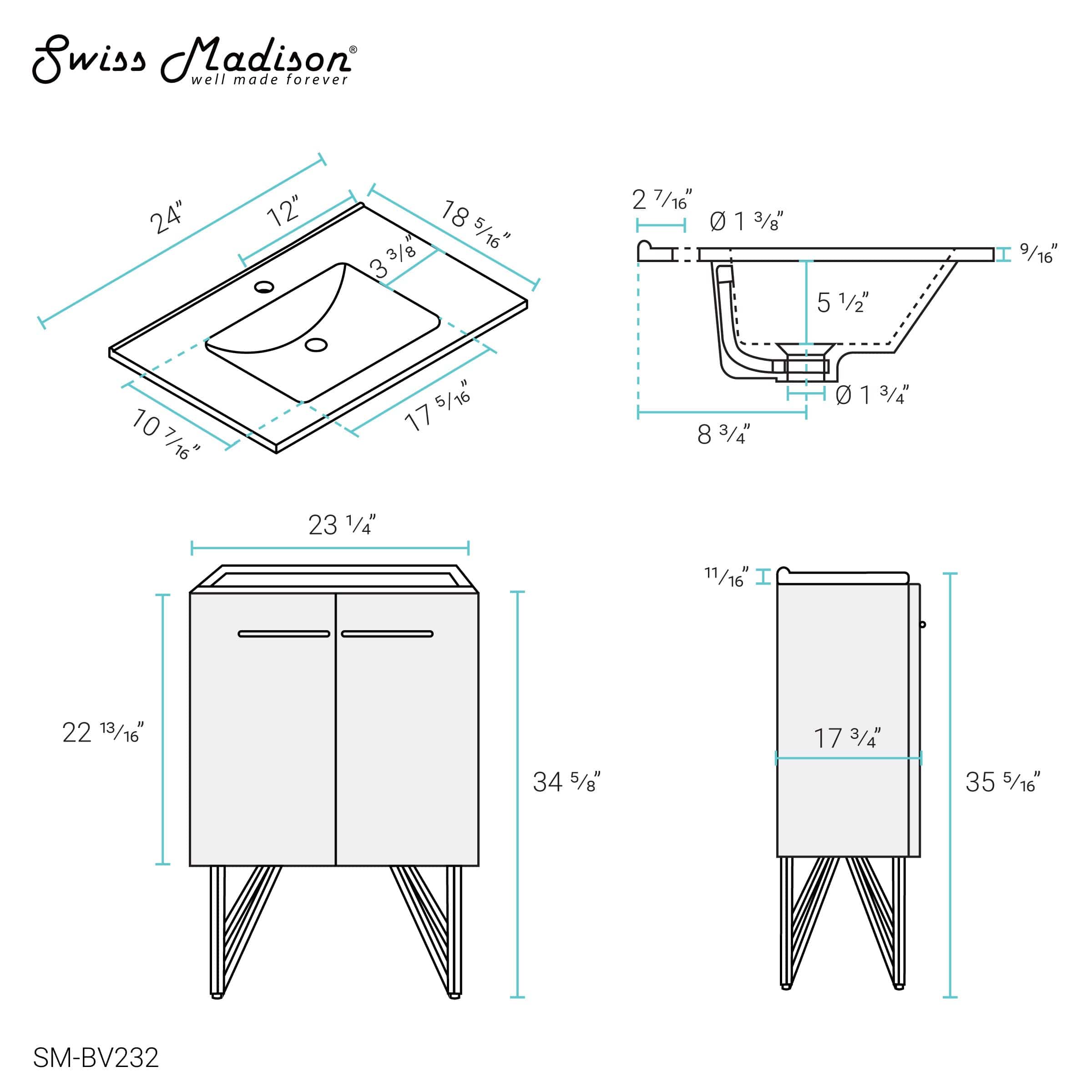 Swiss Madison Annecy 24" Bathroom Vanity in Brushed Grey - SM-BV232 - Backyard Provider