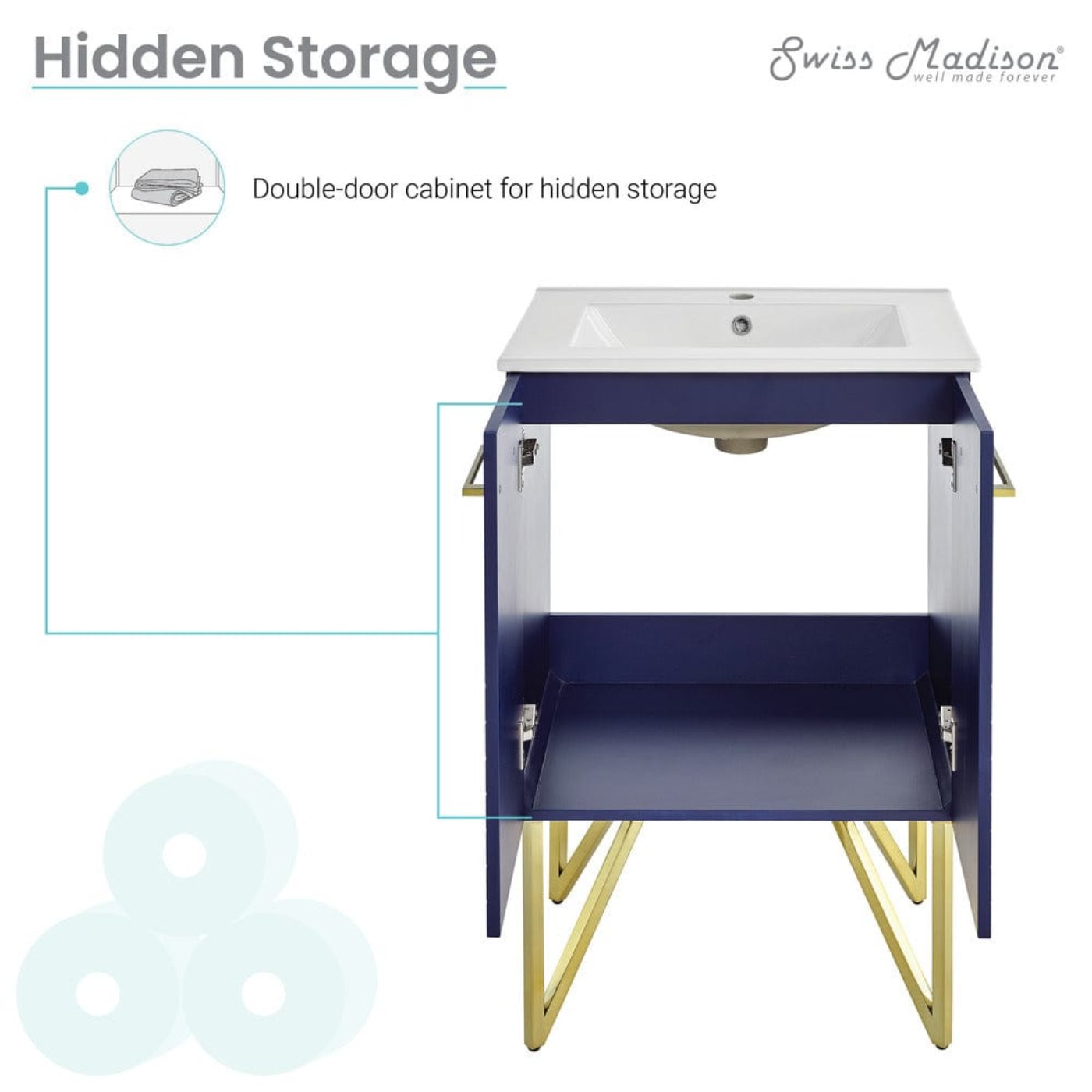 Swiss Madison Annecy 24" Bathroom Vanity in Granger Blue - SM-BV252L - Backyard Provider