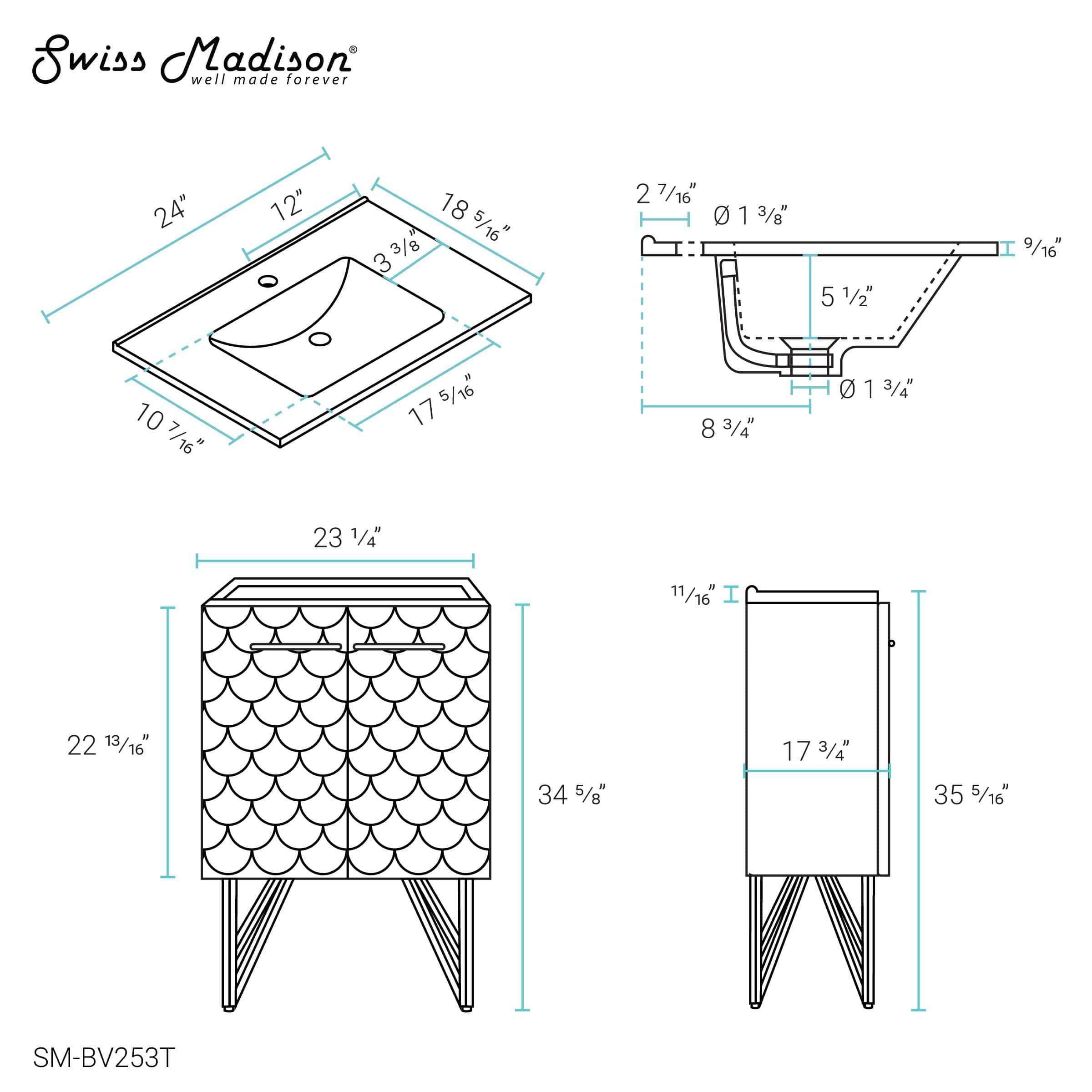 Swiss Madison Annecy 24" Bathroom Vanity in Barracuda Teal - SM-BV253T - Backyard Provider