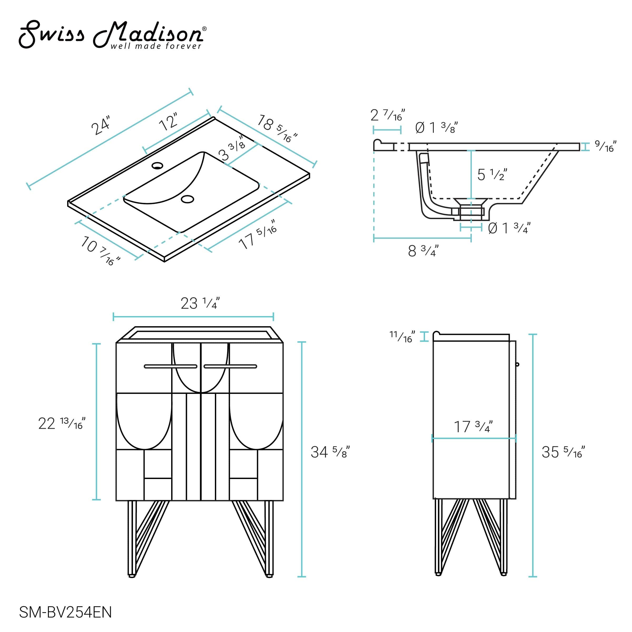 Swiss Madison Annecy 24" Bathroom Vanity in Atlas Green - SM-BV254EN - Backyard Provider