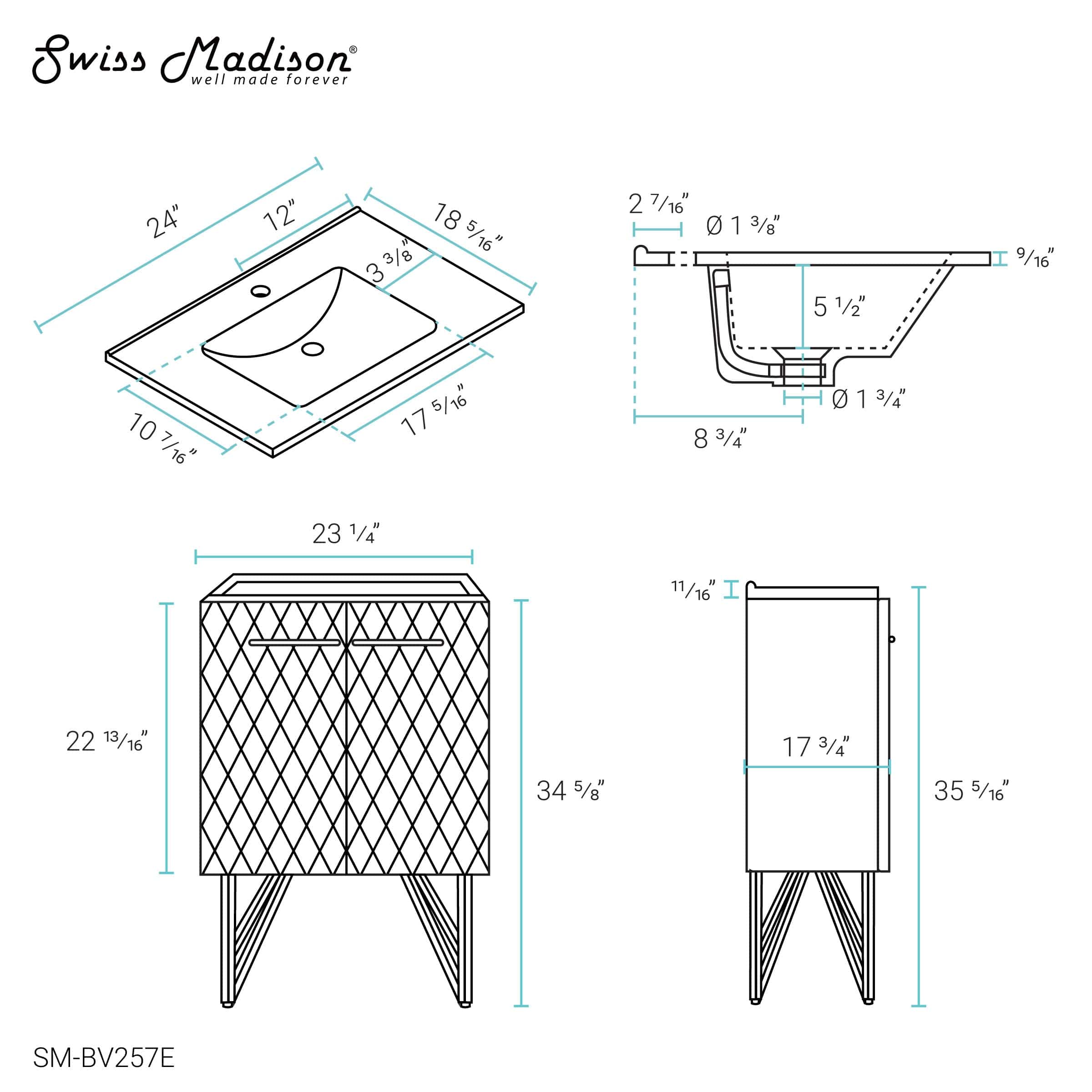 Swiss Madison Annecy 24" Bathroom Vanity in Diamond Grey - SM-BV257E - Backyard Provider