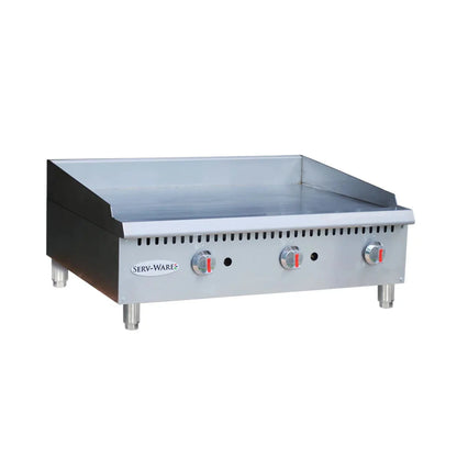 Serv-Ware SMGS-36  35.98" Stainless Steel Manual Griddle with 3 Burners. Natural Gas,30,000 BTU/H - SMGS-36