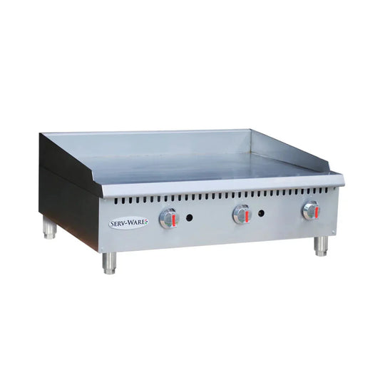 Serv-Ware SMGS-36  35.98" Stainless Steel Manual Griddle with 3 Burners. Natural Gas,30,000 BTU/H - SMGS-36