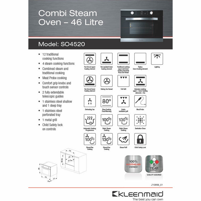 Kleenmaid Floor Stock Clearance SO4520 60cm Combi Steam Oven