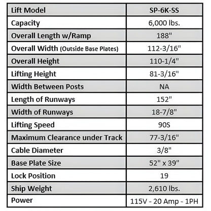 Tuxedo  6,000 lb Single Post Storage Lift - SP-6K-SS