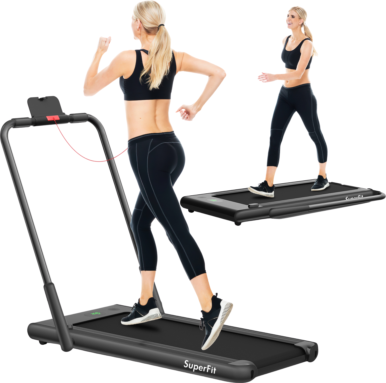 Costway SuperFit Treadmill Folding 2-in-1 No Armrests 2.25 HP App Connect Speaker LED Display and Remote Control New - SP37513RE