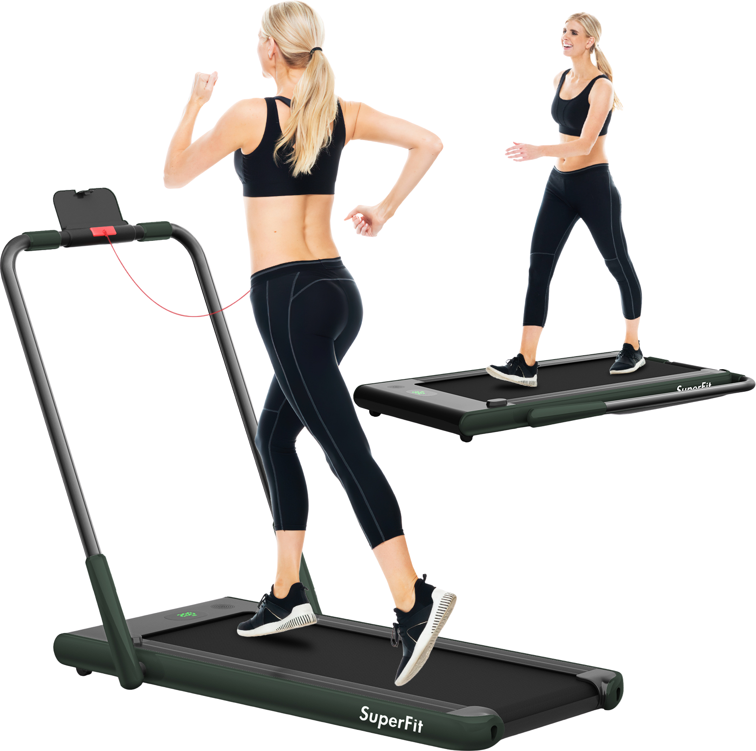 Costway SuperFit Treadmill Folding 2-in-1 No Armrests 2.25 HP App Connect Speaker LED Display and Remote Control New - SP37513RE