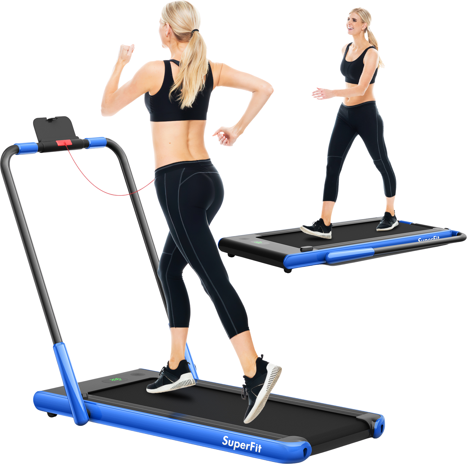 Costway SuperFit Treadmill Folding 2-in-1 No Armrests 2.25 HP App Connect Speaker LED Display and Remote Control New - SP37513RE