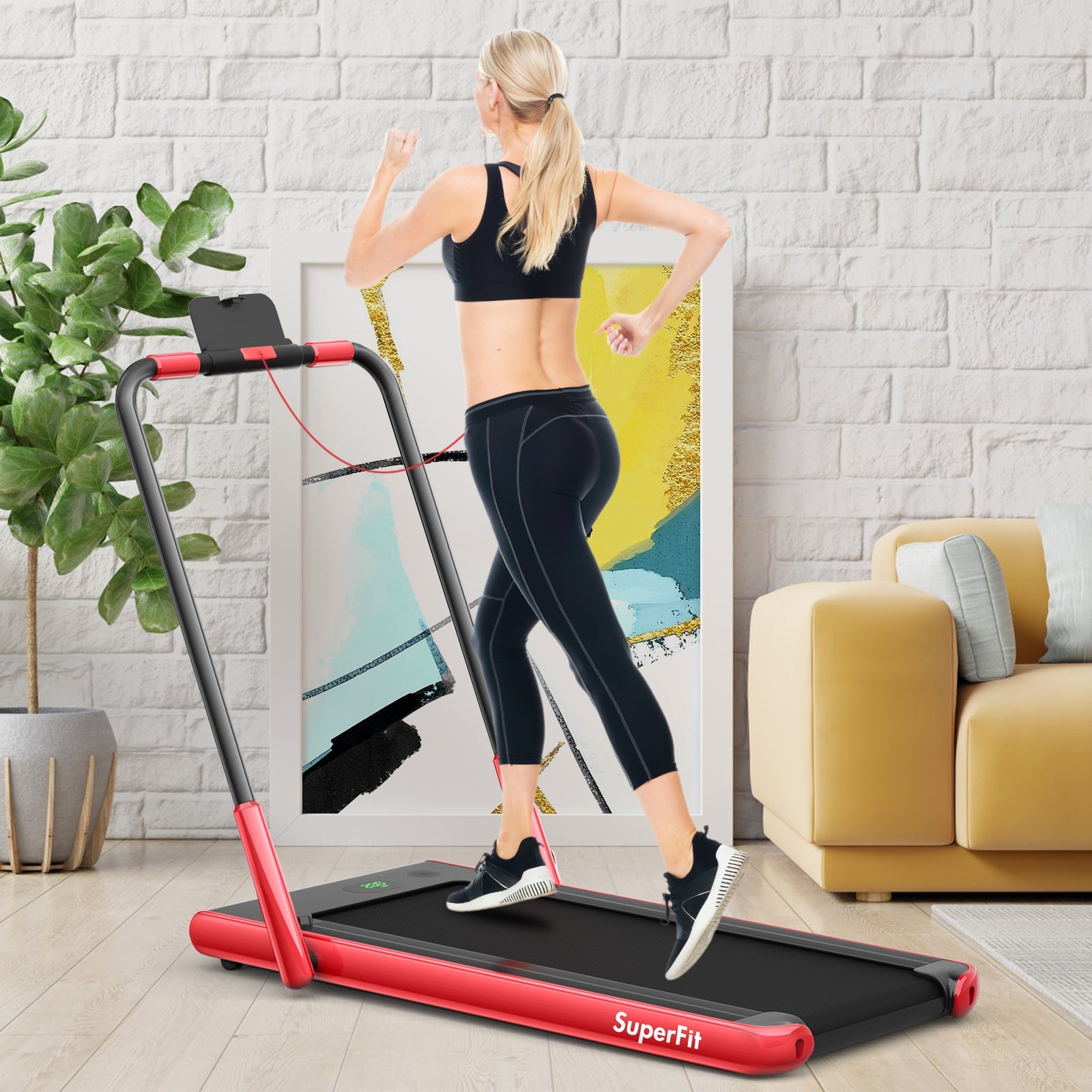 Costway SuperFit Treadmill Folding 2-in-1 No Armrests 2.25 HP App Connect Speaker LED Display and Remote Control New - SP37513RE