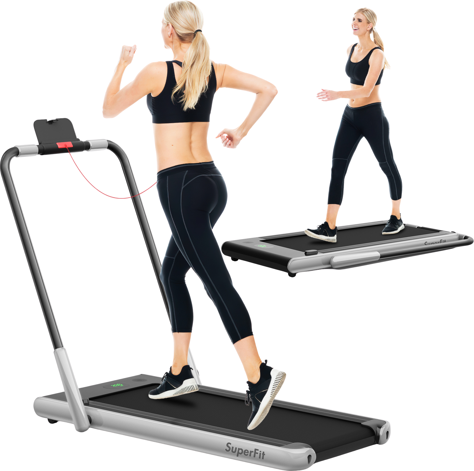 Costway SuperFit Treadmill Folding 2-in-1 No Armrests 2.25 HP App Connect Speaker LED Display and Remote Control New - SP37513RE