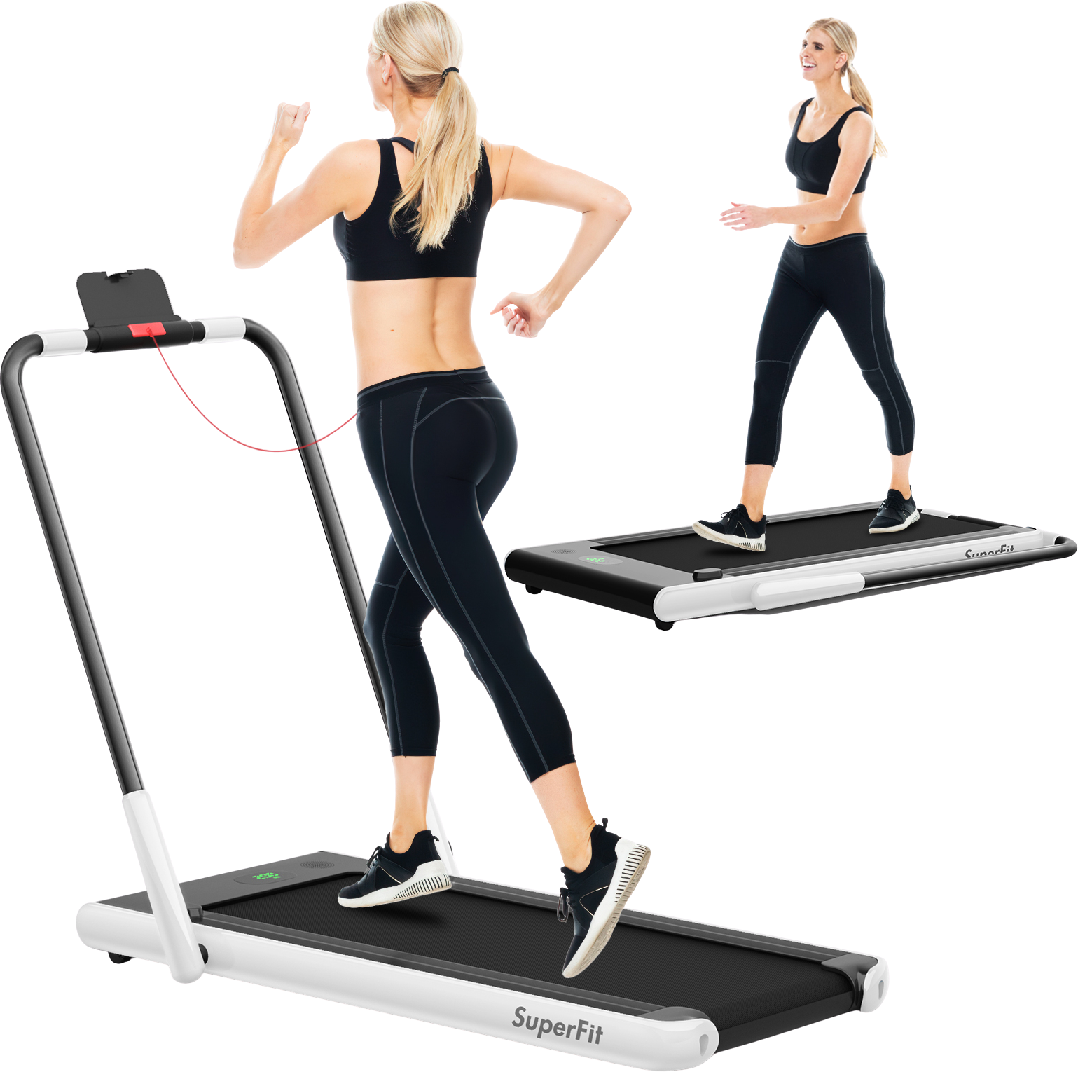 Costway SuperFit Treadmill Folding 2-in-1 No Armrests 2.25 HP App Connect Speaker LED Display and Remote Control New - SP37513RE