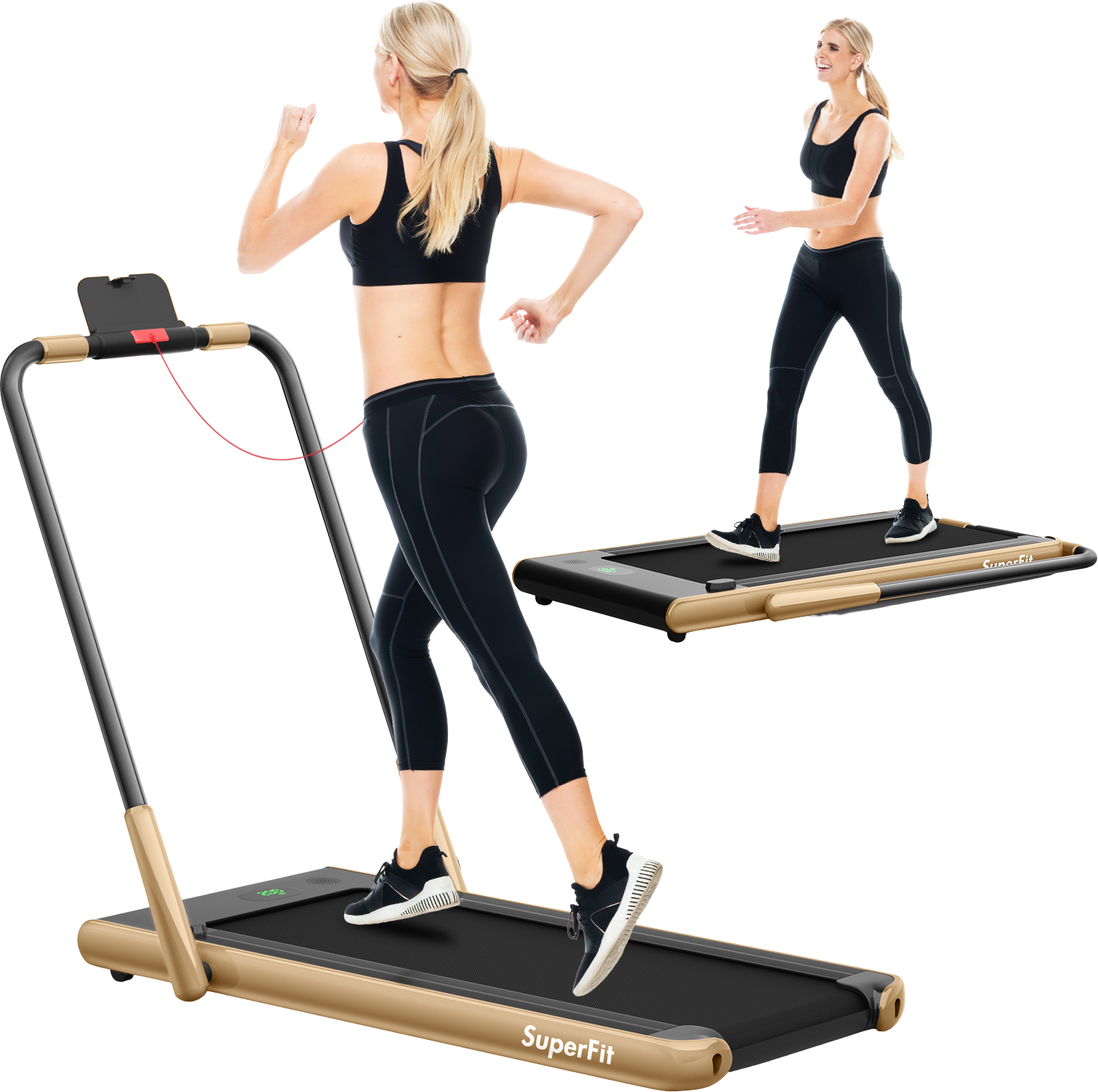 Costway SuperFit Treadmill Folding 2-in-1 No Armrests 2.25 HP App Connect Speaker LED Display and Remote Control New - SP37513RE