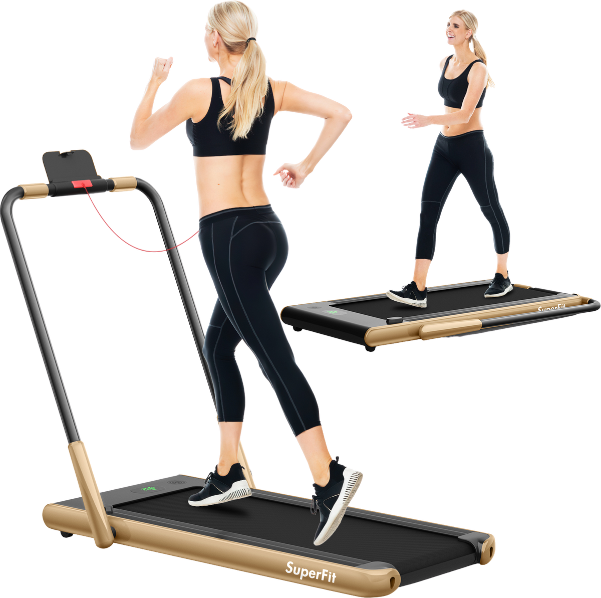 Costway SuperFit Treadmill Folding 2-in-1 No Armrests 2.25 HP App Connect Speaker LED Display and Remote Control New - SP37513RE