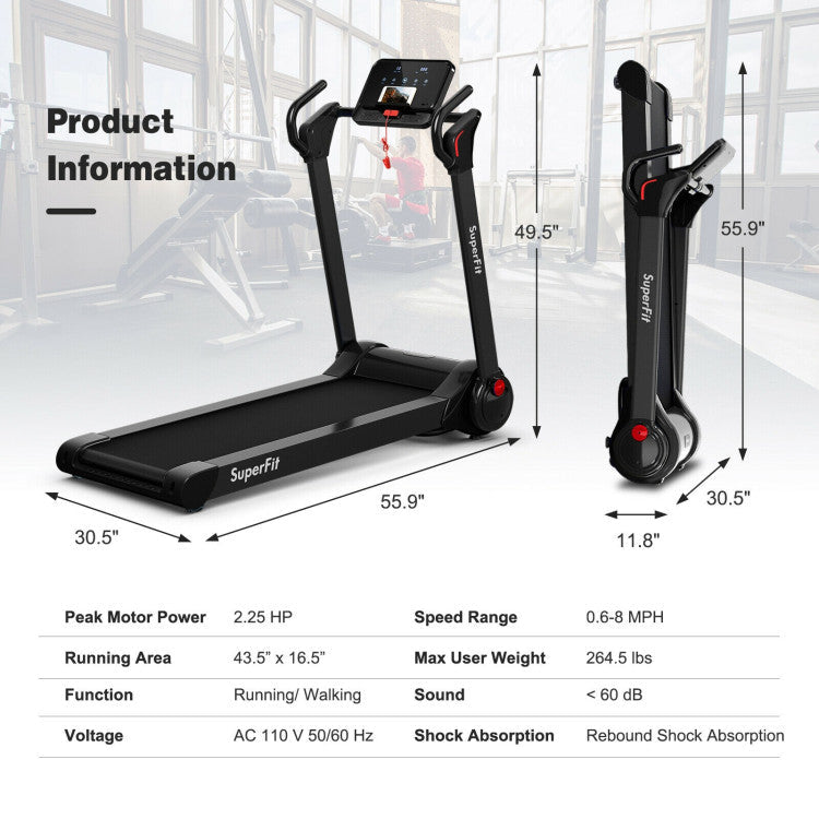 Costway Treadmill 2.25 HP Electric Running Belt Foldable Design with LED Display and Bluetooth New