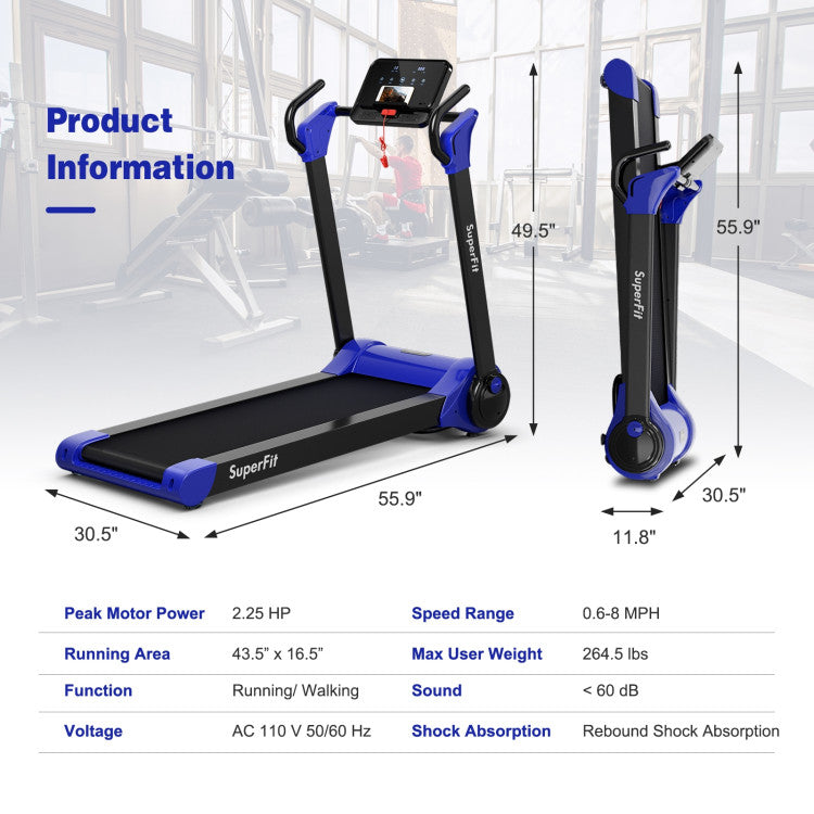 Costway Treadmill 2.25 HP Electric Running Belt Foldable Design with LED Display and Bluetooth New