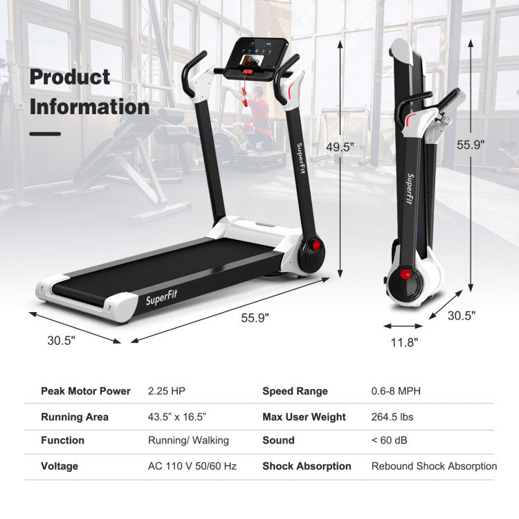 Costway Treadmill 2.25 HP Electric Running Belt Foldable Design with LED Display and Bluetooth New